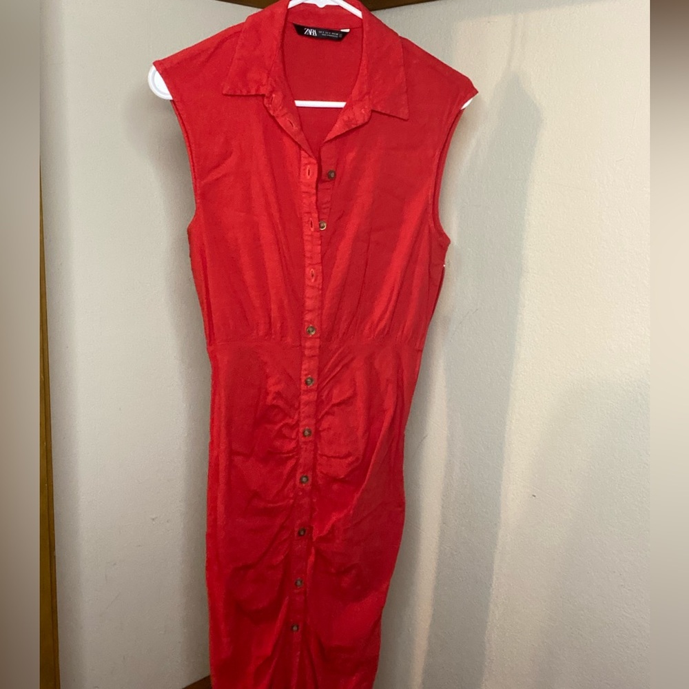 Zara red collared dress
